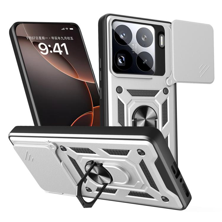 Sliding Camera Cover Design TPU Hybrid PC Phone Case - For Xiaomi 15 Pro / 15 / 14T Pro 5G