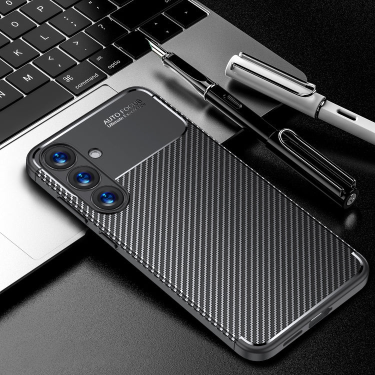 Carbon Fiber Texture Shockproof Black TPU Phone Case - For Samsung Galaxy S25 Series / S24 FE