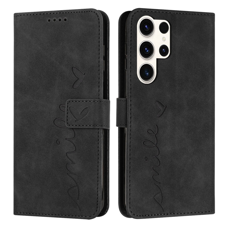 Skin Feel Heart Embossed PU Leather Phone Case with Long Lanyard - For Samsung Galaxy S25 Edge / S25 / S24 / S25+ / S24+ / S25 Ultra