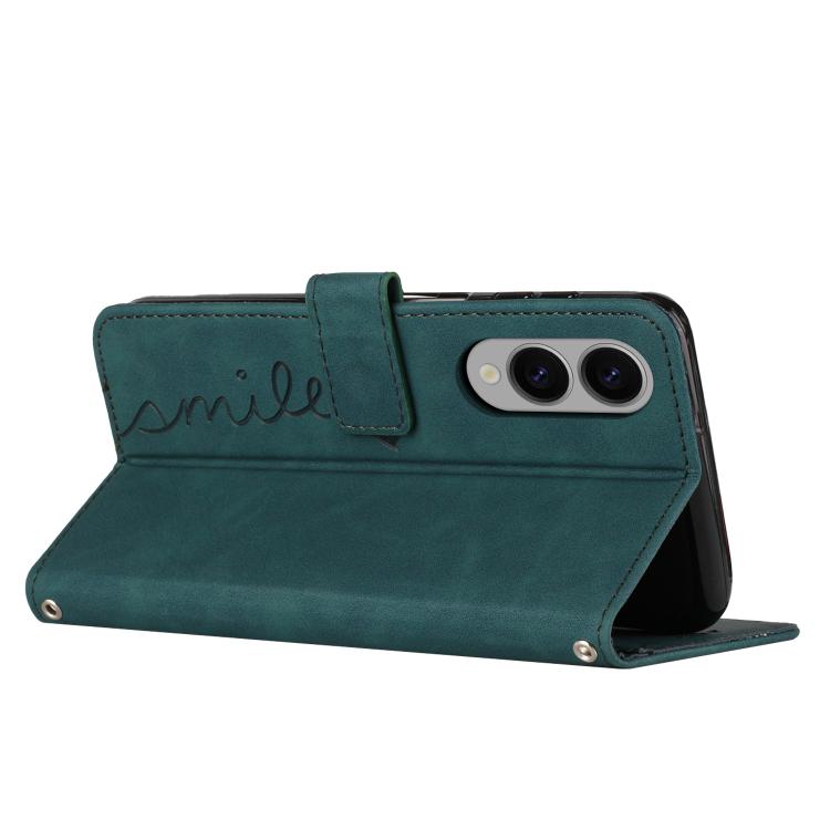 Skin Feel Heart Embossed PU Leather Phone Case with Long Lanyard - For Samsung Galaxy S25 Edge / S25 / S24 / S25+ / S24+ / S25 Ultra