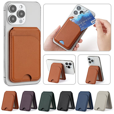 Two-fold Rotating Phone Holder MagSafe PU Leather Card Bag