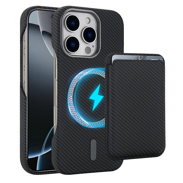 Carbon Fiber MagSafe Magnetic Card Holder Phone Case - For iPhone 16 Pro Max / 16 Pro / 16 Plus / 16