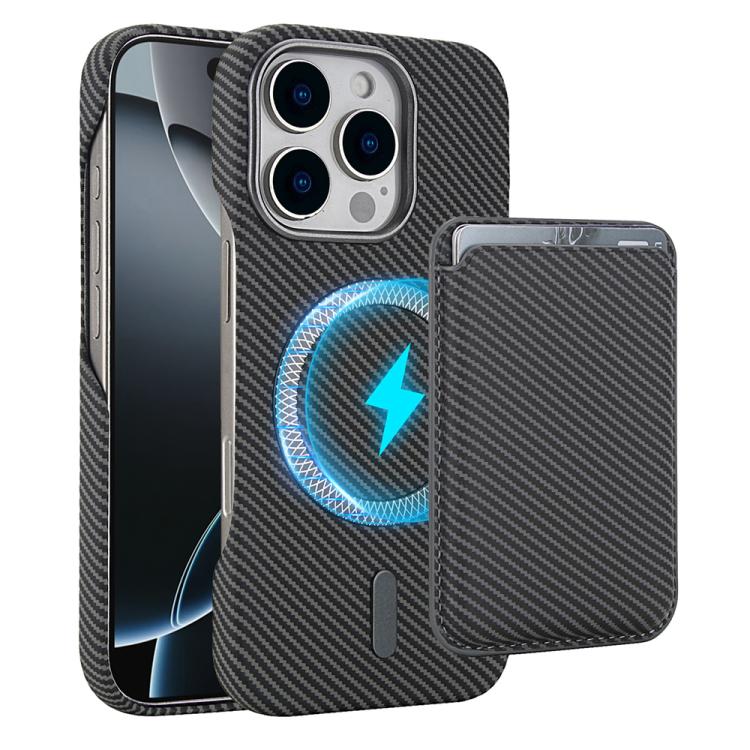 Carbon Fiber MagSafe Magnetic Card Holder Phone Case - For iPhone 16 Pro Max / 16 Pro / 16 Plus / 16