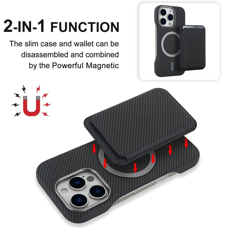 Carbon Fiber MagSafe Magnetic Card Holder Phone Case - For iPhone 16 Pro Max / 16 Pro / 16 Plus / 16