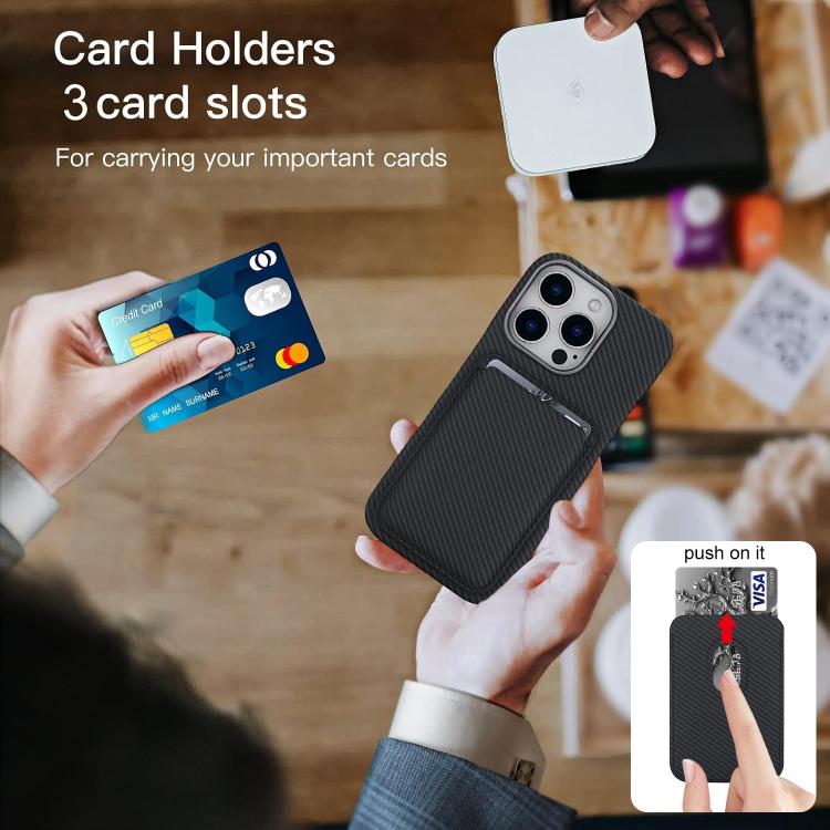 Carbon Fiber MagSafe Magnetic Card Holder Phone Case - For iPhone 16 Pro Max / 16 Pro / 16 Plus / 16