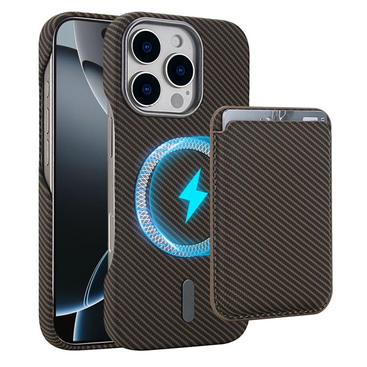 Carbon Fiber MagSafe Magnetic Card Holder Phone Case - For iPhone 16 Pro Max / 16 Pro / 16 Plus / 16