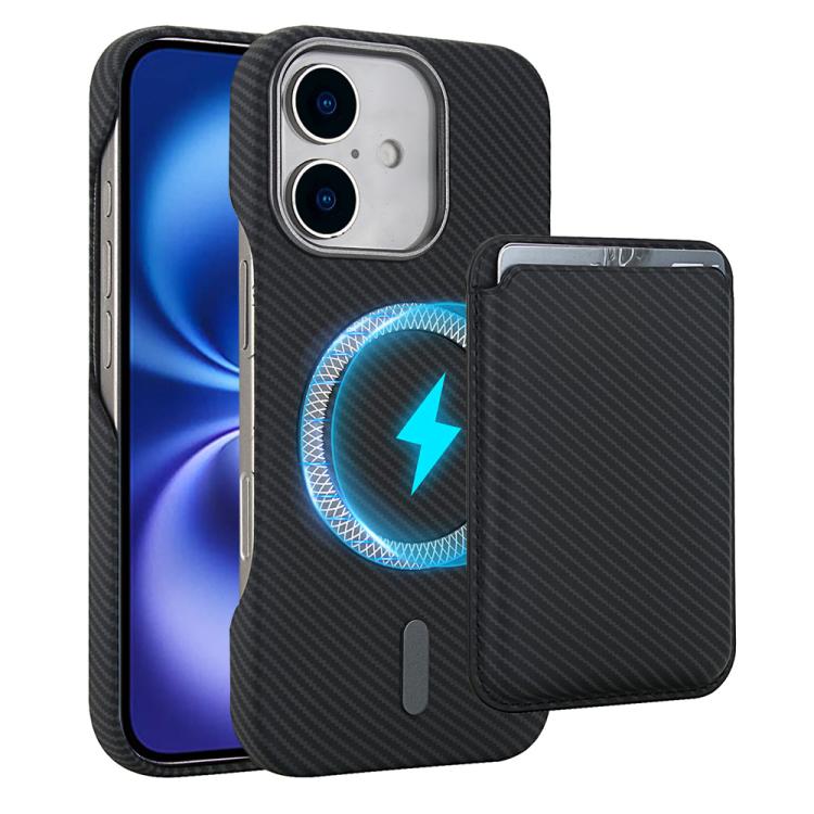 Carbon Fiber MagSafe Magnetic Card Holder Phone Case - For iPhone 16 Pro Max / 16 Pro / 16 Plus / 16