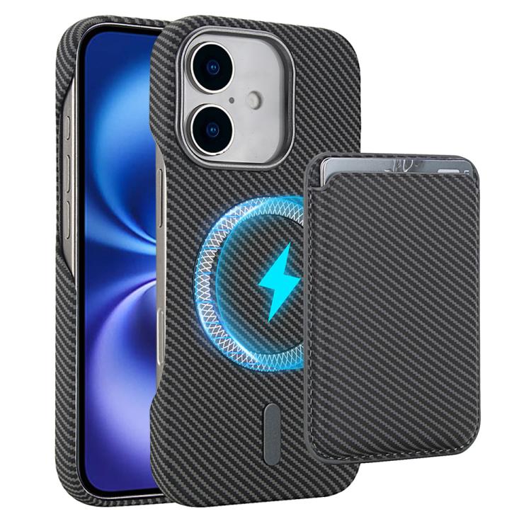 Carbon Fiber MagSafe Magnetic Card Holder Phone Case - For iPhone 16 Pro Max / 16 Pro / 16 Plus / 16