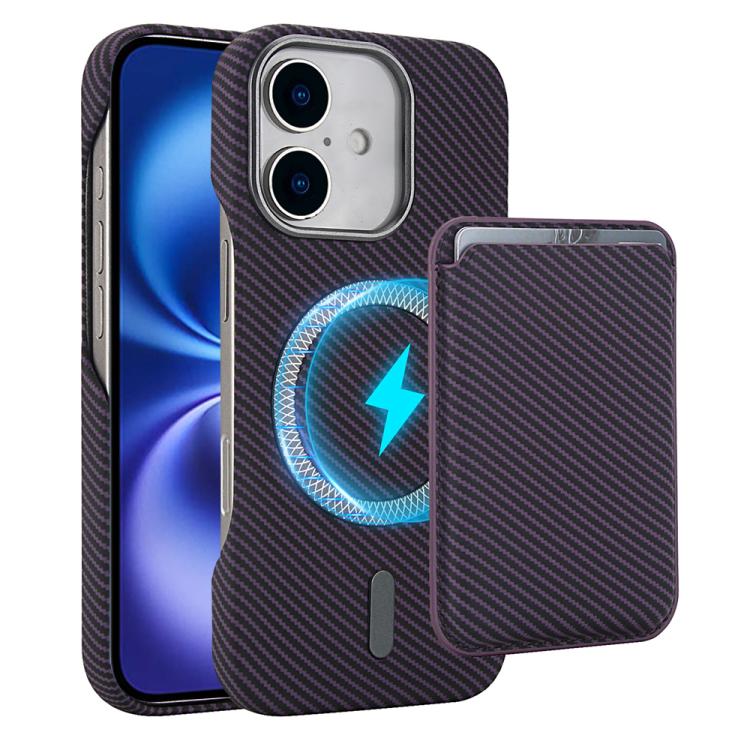 Carbon Fiber MagSafe Magnetic Card Holder Phone Case - For iPhone 16 Pro Max / 16 Pro / 16 Plus / 16