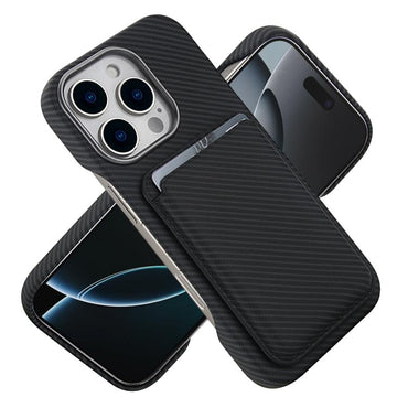 Carbon Fiber MagSafe Magnetic Card Holder Phone Case - For iPhone 15 Pro Max / 15 Pro / 15 Plus / 15