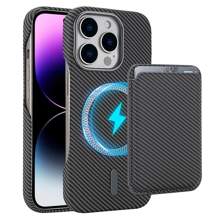 Carbon Fiber MagSafe Magnetic Card Holder Phone Case - For iPhone 14 / 14 Plus / 14 Pro / 14 Pro Max