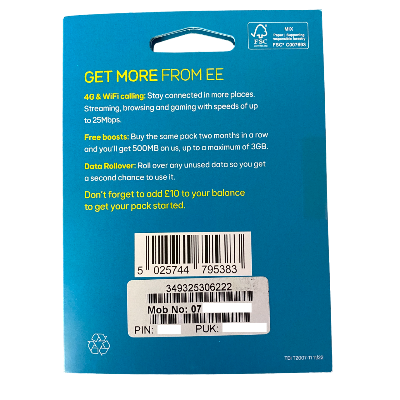 EE Pay As You Go Sim Card - £10 Subscription Pack Back - MosAccessories.co.uk
