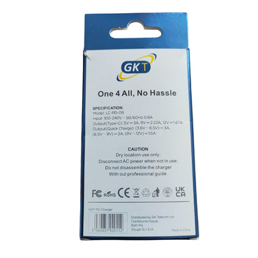 GK Telecom USB-C & USB QC 3.0 2 Port 20W Fast Charger Power Adapter Mains UK Plug