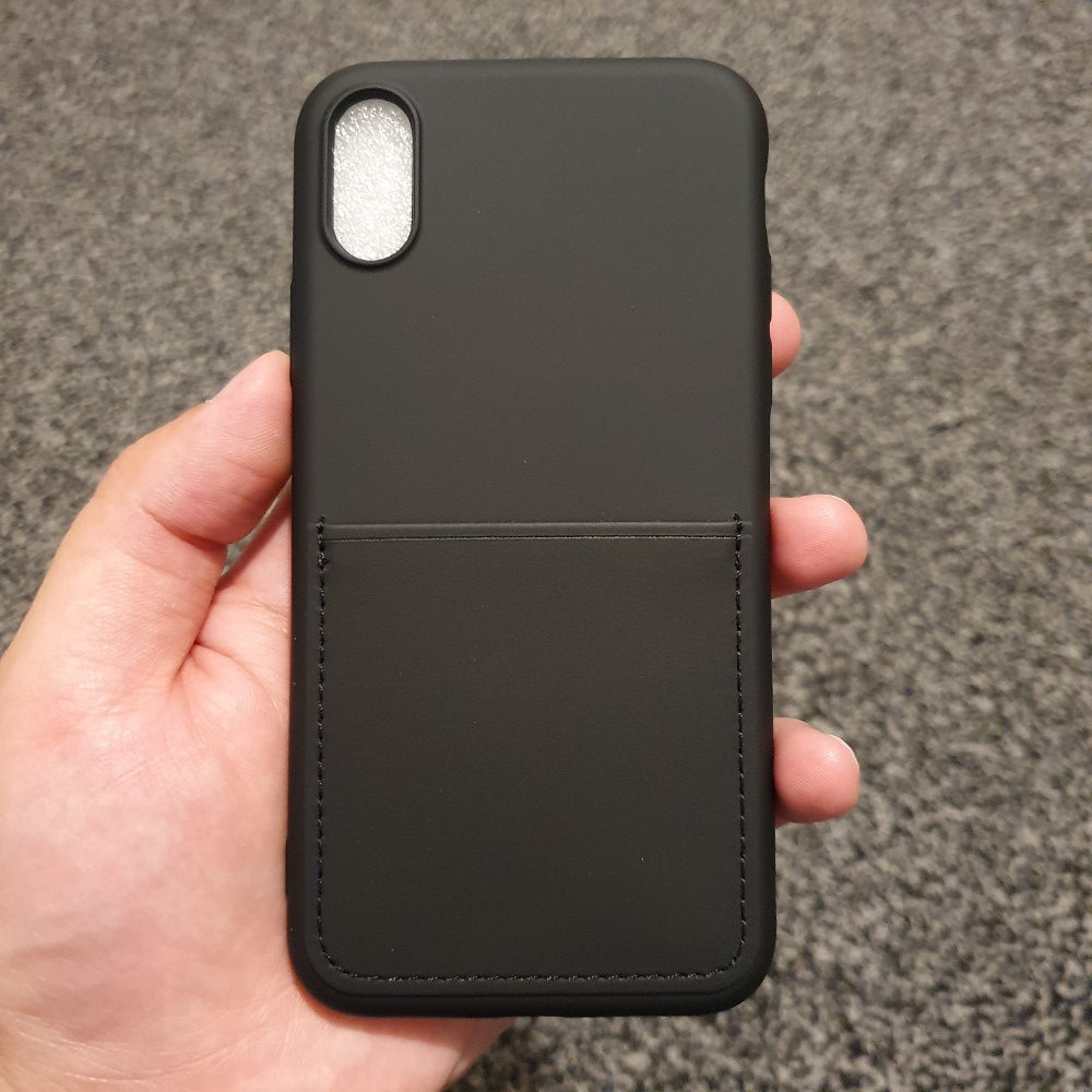 Liquid Silicone PU Leather Black Case With Card Slot - For iPhone X / Xs - MosAccessories.co.uk