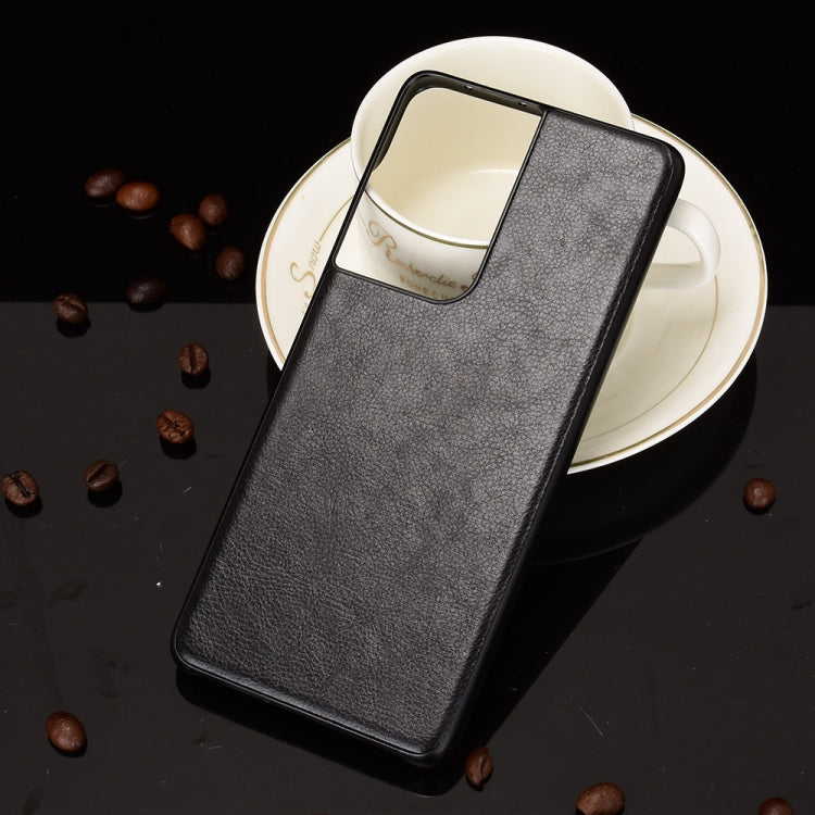 Litchi Texture Leather Coated Black Case - For Samsung Galaxy S21 Ultra - mosaccessories