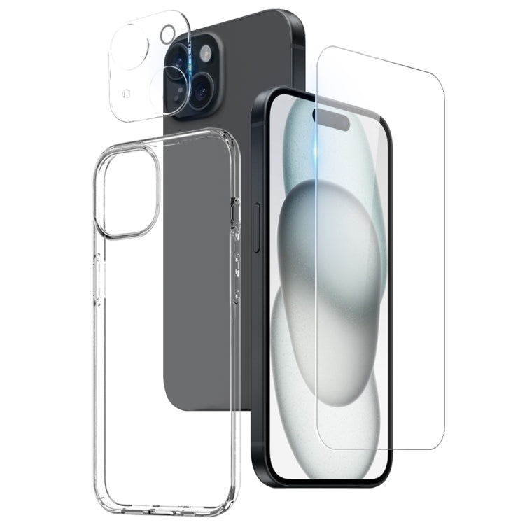 NORTHJO 3 in 1 TPU Clear Phone Case with Screen Film and Lens Film - For iPhone 17 / 16 / 15 / 14 / 13 / 12 Series