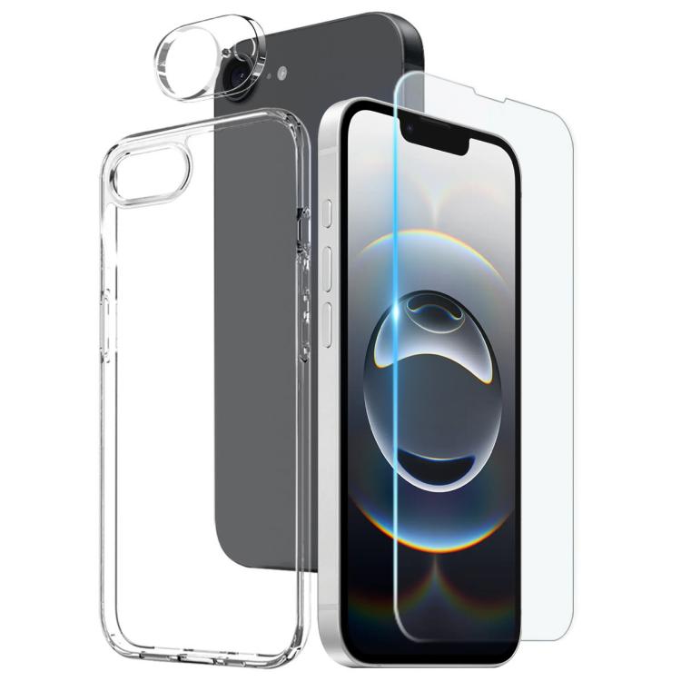 NORTHJO 3 in 1 TPU Clear Phone Case with Screen Film and Lens Film - For iPhone 17 / 16 / 15 / 14 / 13 / 12 Series
