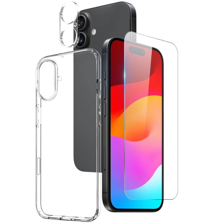 NORTHJO 3 in 1 TPU Clear Phone Case with Screen Film and Lens Film - For iPhone 17 / 16 / 15 / 14 / 13 / 12 Series