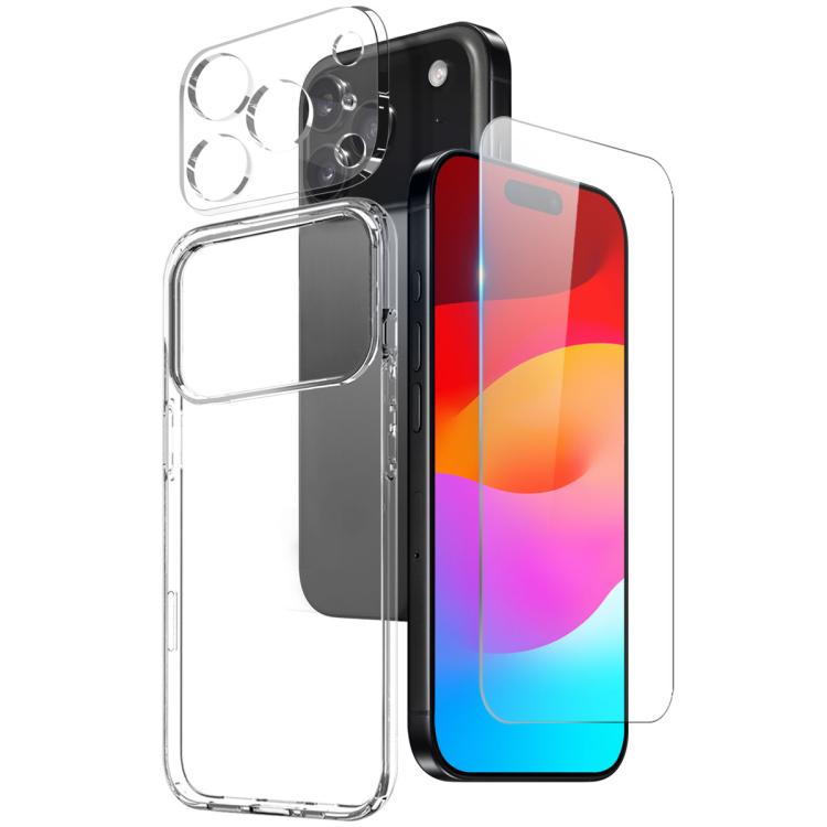 NORTHJO 3 in 1 TPU Clear Phone Case with Screen Film and Lens Film - For iPhone 17 / 16 / 15 / 14 / 13 / 12 Series