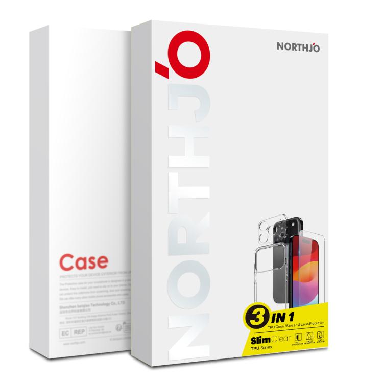 NORTHJO 3 in 1 TPU Clear Phone Case with Screen Film and Lens Film - For iPhone 17 / 16 / 15 / 14 / 13 / 12 Series
