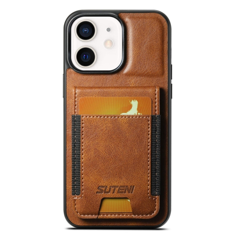 Suteni H03 Oil Wax PU Leather Wallet Stand Card Slot Back Phone Case - For iPhone 12 / 12 Pro - MosAccessories.co.uk