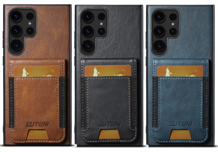 Suteni H03 Oil Wax PU Leather Wallet Stand Card Slot Back Phone Case - For Samsung Galaxy S24 Ultra - MosAccessories.co.uk