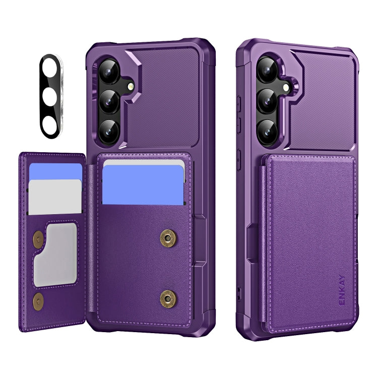 ENKAY Hat-Prince Card Slot Wallet TPU Back PU Leather Phone Case with Lens Film - For Samsung Galaxy A55 / A35 / S24 Ultra / S24+