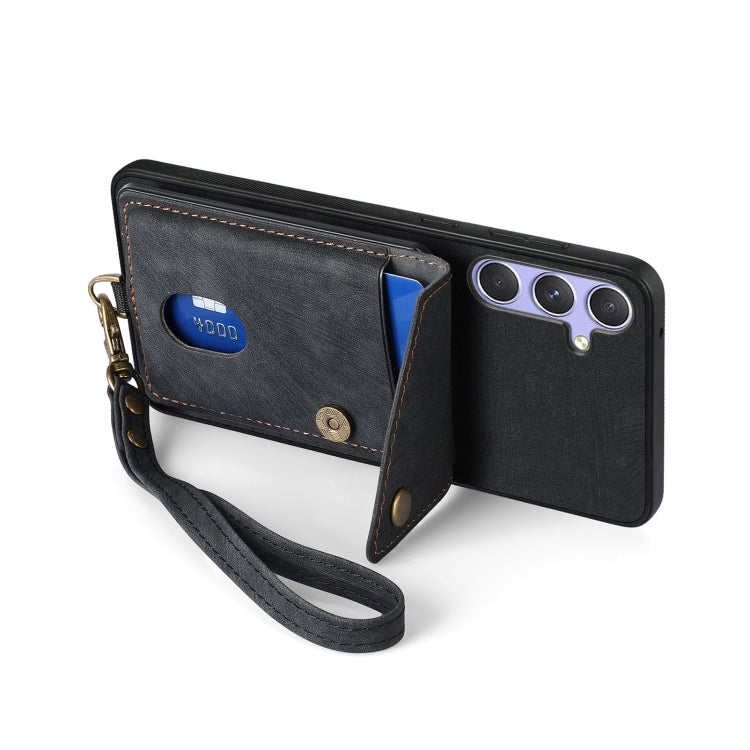 Retro Card Wallet Fold PU Leather Phone Case with Strap - For Samsung Galaxy S25 Ultra / S25+