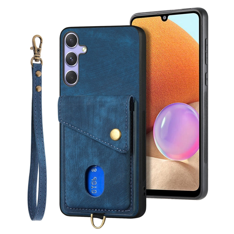 Retro Card Wallet Fold PU Leather Phone Case with Strap - For Samsung Galaxy S25 Ultra / S25+
