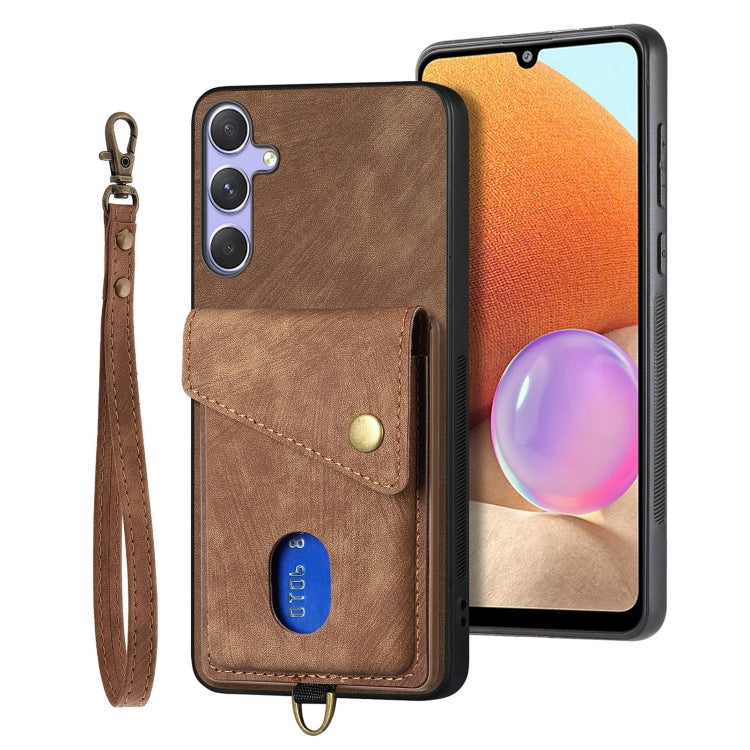 Retro Card Wallet Fold PU Leather Phone Case with Strap - For Samsung Galaxy S25 Ultra / S25+