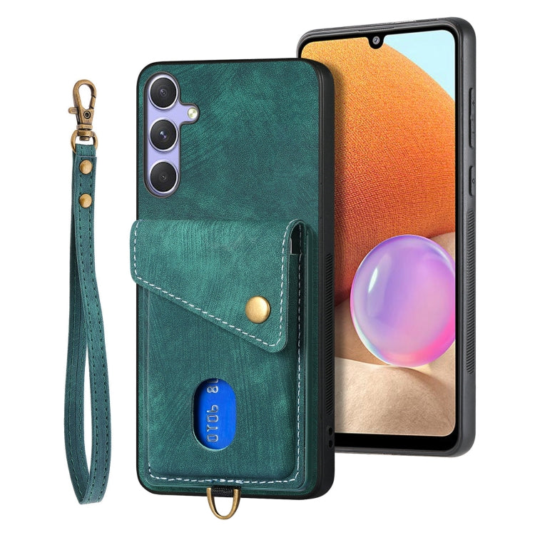 Retro Card Wallet Fold PU Leather Phone Case with Strap - For Samsung Galaxy S25 Ultra / S25+