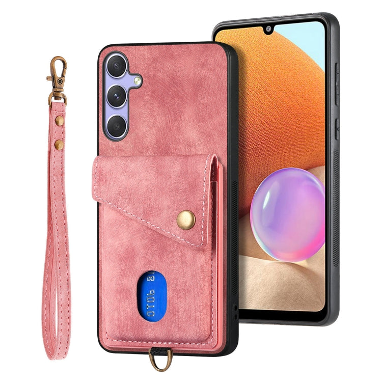 Retro Card Wallet Fold PU Leather Phone Case with Strap - For Samsung Galaxy S25 Ultra / S25+