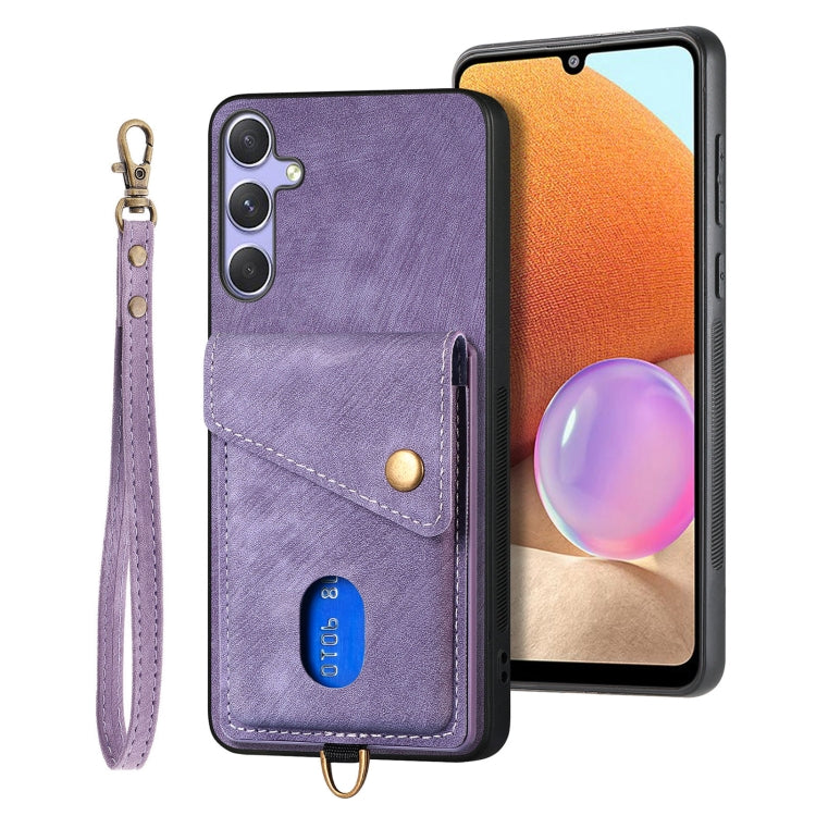 Retro Card Wallet Fold PU Leather Phone Case with Strap - For Samsung Galaxy S25 Ultra / S25+