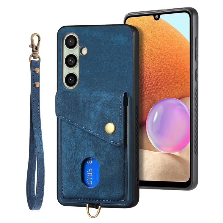 Retro Card Wallet Fold PU Leather Phone Case with Strap - For Samsung Galaxy S25 Edge / S25 / A56 / A36