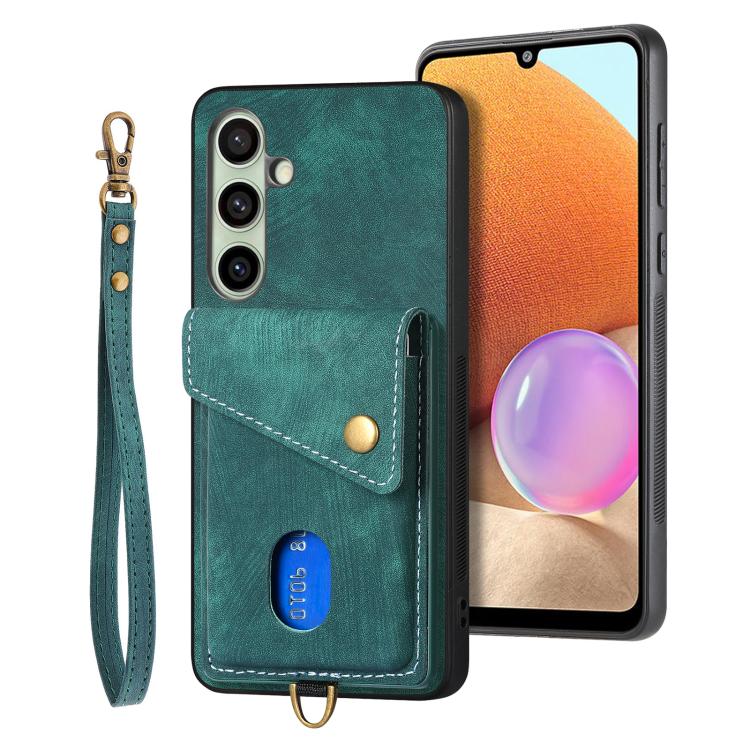 Retro Card Wallet Fold PU Leather Phone Case with Strap - For Samsung Galaxy S25 Edge / S25 / A56 / A36
