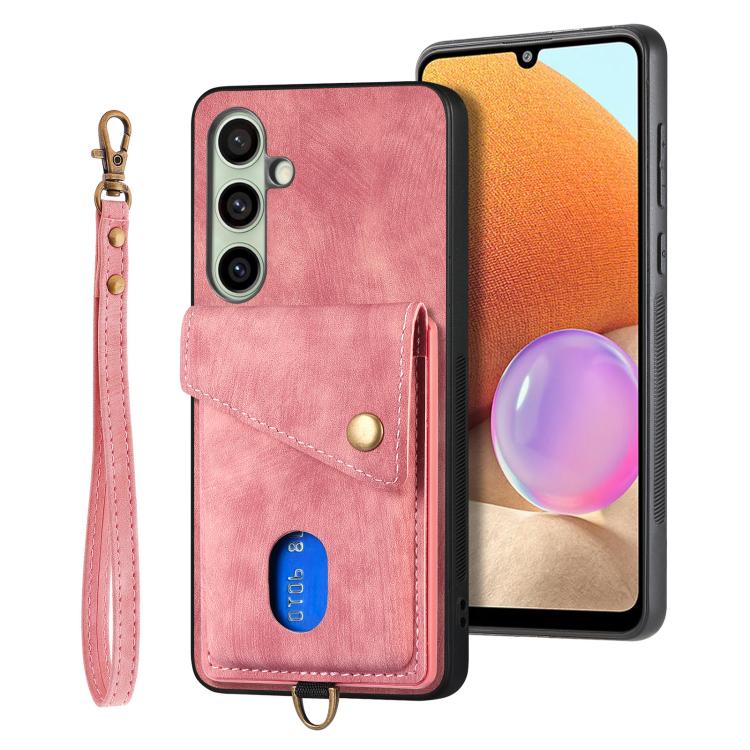 Retro Card Wallet Fold PU Leather Phone Case with Strap - For Samsung Galaxy S25 Edge / S25 / A56 / A36