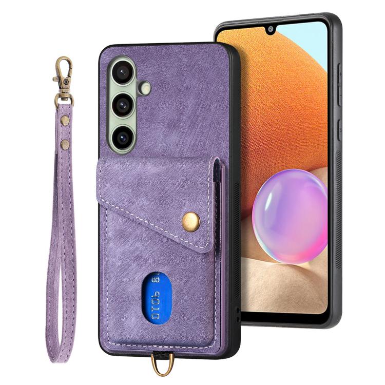 Retro Card Wallet Fold PU Leather Phone Case with Strap - For Samsung Galaxy S25 Edge / S25 / A56 / A36