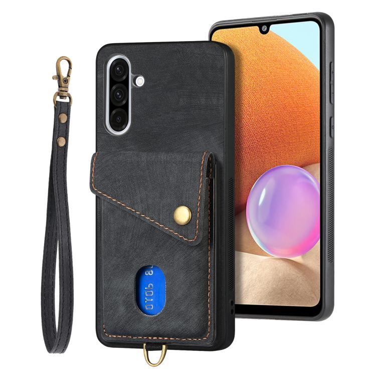 Retro Card Wallet Fold PU Leather Phone Case with Strap - For Samsung Galaxy S25 Edge / S25 / A56 / A36