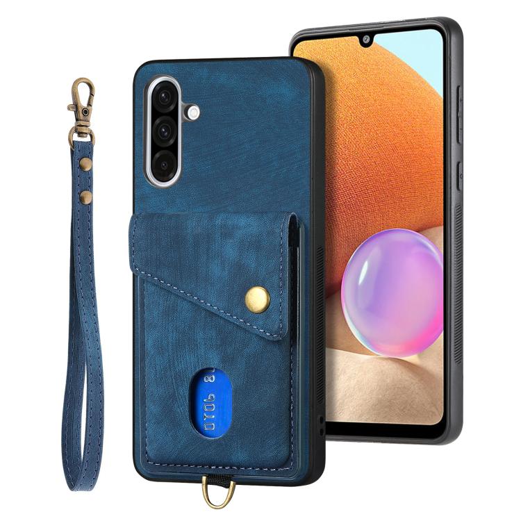 Retro Card Wallet Fold PU Leather Phone Case with Strap - For Samsung Galaxy S25 Edge / S25 / A56 / A36