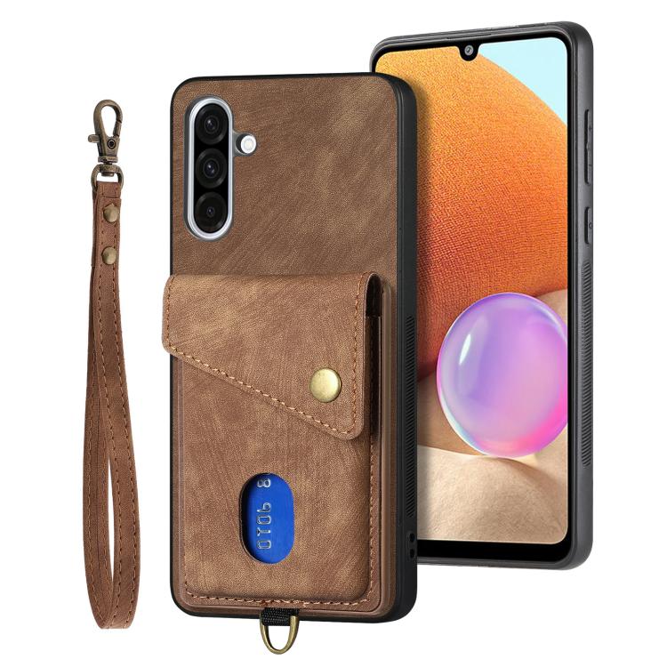 Retro Card Wallet Fold PU Leather Phone Case with Strap - For Samsung Galaxy S25 Edge / S25 / A56 / A36