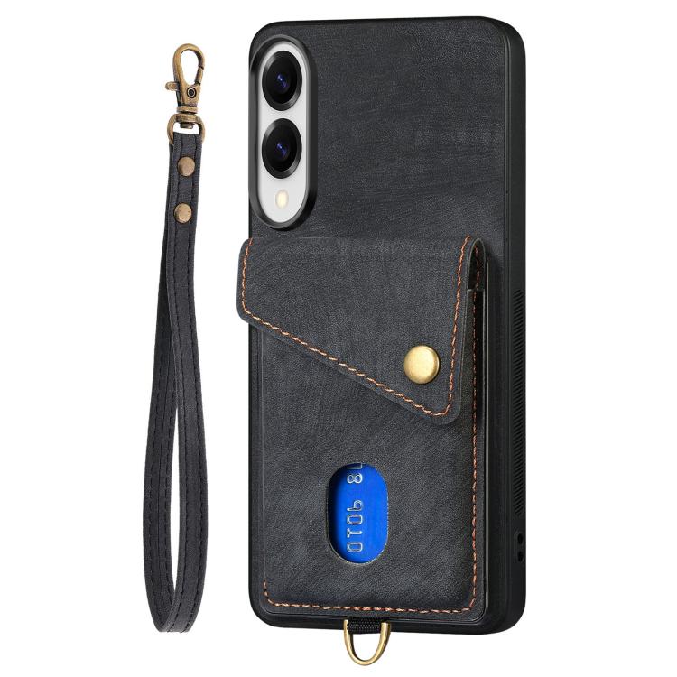 Retro Card Wallet Fold PU Leather Phone Case with Strap - For Samsung Galaxy S25 Edge / S25 / A56 / A36