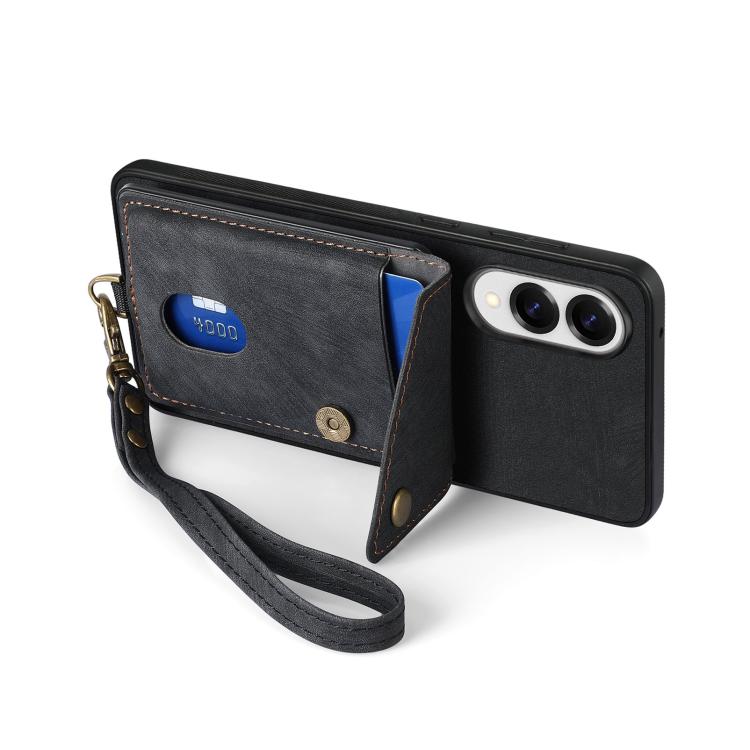 Retro Card Wallet Fold PU Leather Phone Case with Strap - For Samsung Galaxy S25 Edge / S25 / A56 / A36