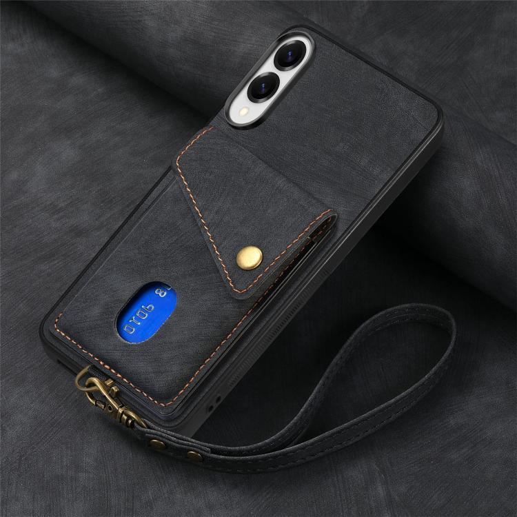 Retro Card Wallet Fold PU Leather Phone Case with Strap - For Samsung Galaxy S25 Edge / S25 / A56 / A36