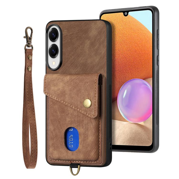 Retro Card Wallet Fold PU Leather Phone Case with Strap - For Samsung Galaxy S25 Edge / S25 / A56 / A36
