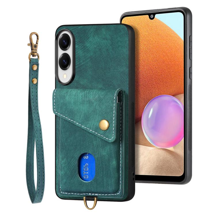Retro Card Wallet Fold PU Leather Phone Case with Strap - For Samsung Galaxy S25 Edge / S25 / A56 / A36