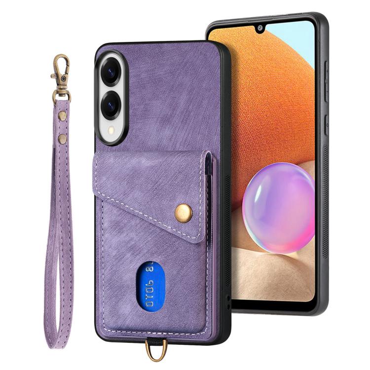 Retro Card Wallet Fold PU Leather Phone Case with Strap - For Samsung Galaxy S25 Edge / S25 / A56 / A36