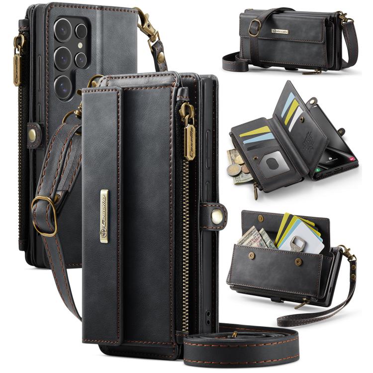 CaseMe RFID Blocking Zipper Wallet PU Leather Phone Case with Crossbody Strap - For Samsung Galaxy S24 FE / A55 / S24 Ultra / A15