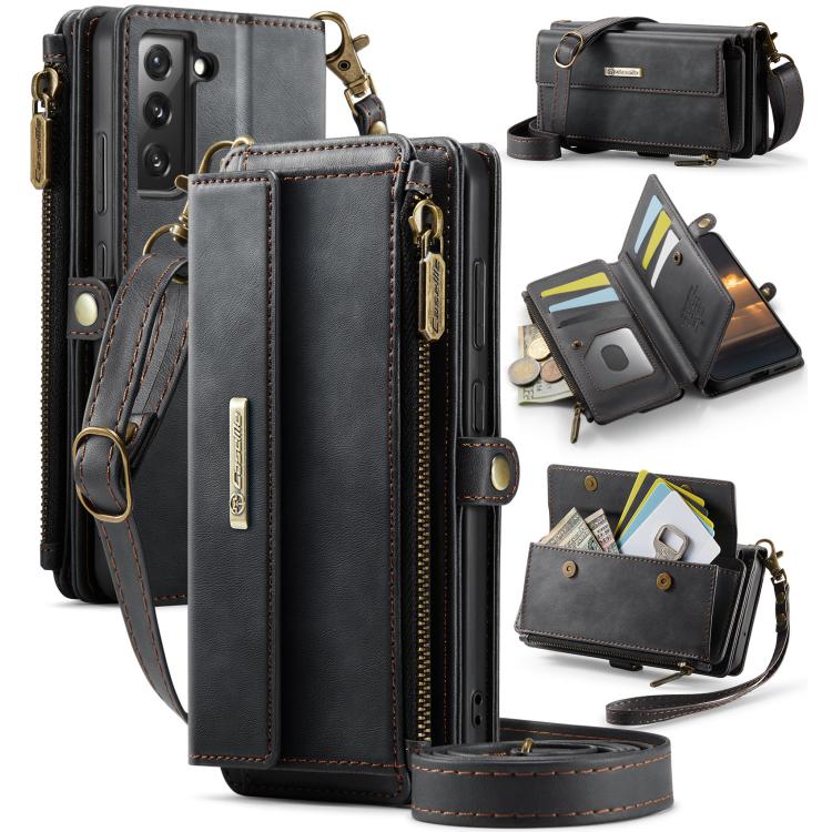 CaseMe RFID Blocking Zipper Wallet PU Leather Phone Case with Crossbody Strap - For Samsung Galaxy S23 / S22 Ultra / S22+ / S22