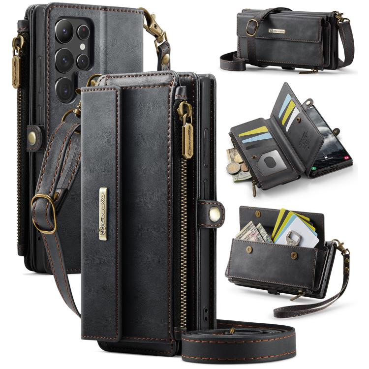 CaseMe RFID Blocking Zipper Wallet PU Leather Phone Case with Crossbody Strap - For Samsung Galaxy S23 / S22 Ultra / S22+ / S22