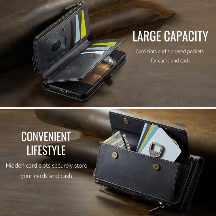 CaseMe RFID Blocking Zipper Wallet PU Leather Phone Case with Crossbody Strap - For Samsung Galaxy S21 FE / A52 / A53 / S21